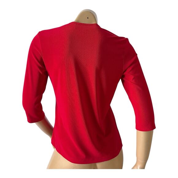 CREATIVE DESIGN WORKS CDW Womens Size Medium Red 3/4 Sleeve Slinky Shirt Top - Picture 4 of 6